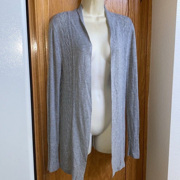 Skies Are Blue Gray Open Front Pointelle Knit Cardigan Size S - Picture 2 of 7